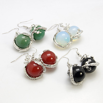 Fashion Gemstone Earrings, with Brass Earring Hooks, Mixed Color, 42x20mm, Pin: 0.7mm