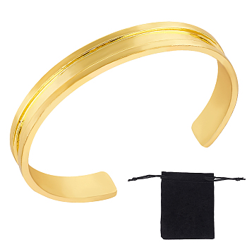 1Pc Alloy Grooved Open Cuff Bangle for Women, Golden, Inner Diameter: 2-1/4 inch(5.8cm)