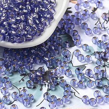 Glass Seed Beads, Silver Lined, Round Hole, Round, Medium Slate Blue, 4x3mm, Hole: 1.2mm, 6429pcs/pound