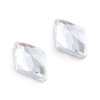 Glass Rhinestone Cabochons, Flat Back & Back Plated, Faceted, Rhombus, Crystal, 8x5x2.5mm