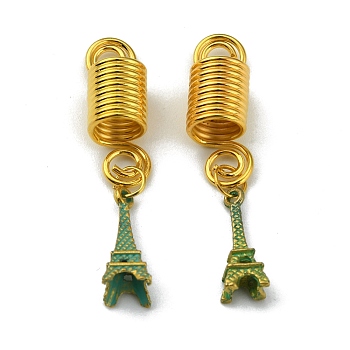 Alloy Dreadlocks Beads, Braiding Hair Pendants Decoration Clips, for Hair Styling, Eiffel Tower Pattern, 50.5mm, Inner Diameter: 8mm, Pendant: 21x7x5mm