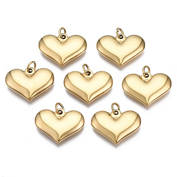 316 Surgical Stainless Steel Pendants, with Jump Rings, Heart, Real 14K Gold Plated, 14.5x19.5x3.5mm, Hole: 3mm, Jump Ring: 5x1mm, 3mm inner diameter