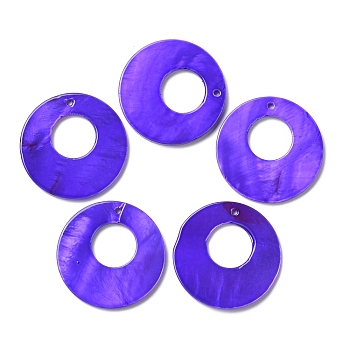 Spray Painted Natural Freshwater Shell Pendants, Flat Round Charms, Mauve, 28x2.5mm, Hole: 1.2mm