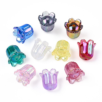 UV Plating Transparent Acrylic Beads, Iridescent, Flower, Mixed Color, 15.5x16.5mm, Hole: 2mm