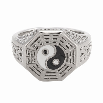 Men's Titanium Steel Finger Rings, Yin Yang Rings, with Enamel, Gossip, Antique Silver, Size 7, Inner Diameter: 18mm, Ring Surface: 15x15mm