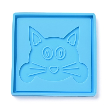 DIY Pendant Silicone Molds, Resin Casting Molds, For UV Resin, Epoxy Resin Jewelry Making, Square with Cat Pattern, Deep Sky Blue, 85x85x7mm, Inner Diameter: 81x81mm