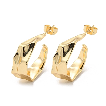 Brass Twist Ring Stud Earrings, Half Hoop Earrings, Light Gold, 22x8mm