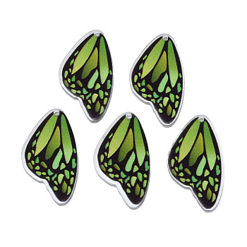 Printed Translucent Acrylic Pendants, Butterfly, Light Green, 35.5x19.5x2mm, Hole: 1.5mm