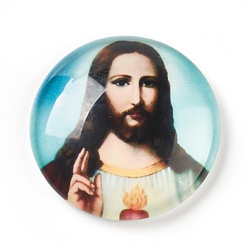 Glass Cabochons, Half Round/Dome with Jesus, For Easter, Colorful, 25x6~6.5mm