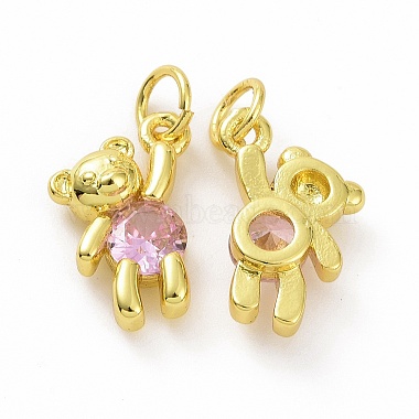 Golden Pearl Pink Bear Brass+Cubic Zirconia Pendants