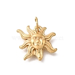 304 Stainless Steel Enamel Pendants, Ion Plating, Sun Charms, Real 18K Gold Plated, Sun, 13.5x17.5x3.5mm, Hole: 4.5mm(STAS-F359-02C-G)