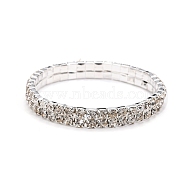Gift On Valentine Day for Girlfriend Wedding Diamond Bracelets, 2 Row Stretch Rhinestone Bracelets, Brass, Silver Color Plated, about 7.5~8mm wide, 5cm inner diameter(B115-2)
