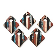 Transparent Resin & Walnut Wood Pendants, Rhombus Charms, Colorful, 35x28x3mm, Hole: 2mm(RESI-E050-04)