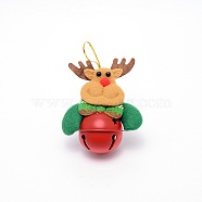 Christmas Theme Reindeer Cloth Pendant Decorations, with Metal Bells, Red, 138mm(HJEW-SZC0004-11)