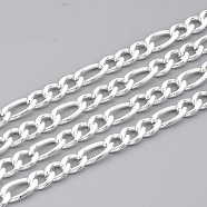 304 Stainless Steel Figaro Chains, Unwelded, with Spool, Silver Color Plated, 6mm, Link: 12x6x1.6mm and 9x6x1.6mm, about 32.8 Feet(10m)/roll(CHS-T002-05C)