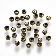 Brass Beads, Round, Nickel Free, Unplated, 3x2.3mm, Hole: 1.4mm(KK-R141-3mm-01C-NF)