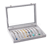 PU Leather Necklace Necklace Presentation Box, Dustproof Necklace Display Organizer Case, with Clear Glass Window, Rectangle, Gray, 35x24.5x4.9cm(NDIS-WH0014-01B)