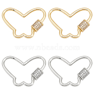WADORN 4Pcs 2 Colors Butterfly Brass Micro Pave Clear Cubic Zirconia Screw Carabiner Lock Charms, for Necklaces Making, Platinum & Golden, 21.5x29.5x1.5~5mm, 2pcs/color(KK-WR0001-05)