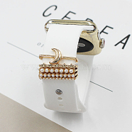 Moon & Star Alloy Watch Band Charms Set, Imitation Pearl Beads Watch Band Decorative Ring Loops, Light Gold, 2.1x0.3cm, 5pcs/set(MOBA-PW0001-57-07)