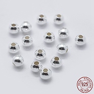 925 Sterling Silver Spacer Beads, Round, Silver, 4mm, Hole: 1~1.3mm, about 90pcs/10g(STER-K171-44S-4mm)