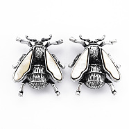 Natural White Shell Beetle Brooch, Alloy Lapel Pin with Loop for Backpack Clothes Pendant Jewelry, Cadmium Free & Lead Free, Antique Silver, Floral White, 44x35.5x15mm, Hole: 5x5.5mm, Pin: 0.7mm(PALLOY-Q438-009A-RS)