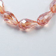 Electroplate Glass Beads Strands, Pearl Luster Plated, Faceted, teardrop, Light Salmon, 6x4mm, Hole: 1mm, about 72pcs/strand, 15 inch(EGLA-R008-6x4mm-7)