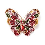 Alloy Pave Rhinestone Brooch, Butterfly, Colorful, 43x50x12.5mm(JEWB-M035-06G)