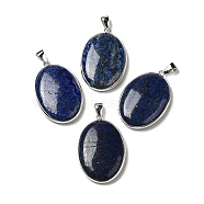 Natural Lapis Lazuli Pendants, Oval Charms with Platinum Plated Metal Findings, 39.5x26x6mm, Hole: 7.6x4mm(G-M415-01P-10)
