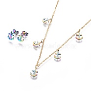 (Jewelry Parties Factory Sale), 304 Stainless Steel Jewelry Sets, Cable Chains Pendant Necklaces and Stud Earrings, with Ear Nuts/Earring Back, Anchor, Rainbow Color, 16.6 inch(42.2cm), 1.5mm, 8.5x7x1.5mm, Pin: 0.6mm(SJEW-F210-16G)
