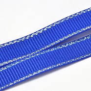 Polyester Grosgrain Ribbons for Gift Packing, Silver Wired Edge Ribbon, Blue, 3/8 inch(9mm), about 100yards/roll(91.44m/roll)(SRIB-L022-009-352)