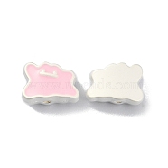 Alloy Enamel Beads, Matte Silver Color, Ghost, Pink, 7x10x5mm, Hole: 1.4mm(PALLOY-Q445-23)