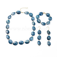 Bracelets & Earrings & Necklaces Jewelry Sets, with Acrylic Beads, 316 Surgical Stainless Steel Earring Hooks, Alloy Toggle Clasps, Brass Lobster Claw Clasps and 304 Stainless Steel Eye Pin, Marine Blue, Necklace: 20.2 inch(51.5cm), Bracelet: 8-1/4 inch(21cm), Earring: 104mm, Pin: 0.8mm(SJEW-JS01047)