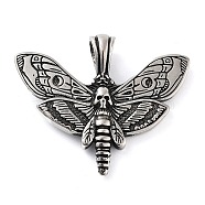 304 Stainless Steel Pendants, Butterfly with Skull Charm, Antique Silver, 35.5x43x5.8mm, Hole: 4.8mm(STAS-R225-34AS)