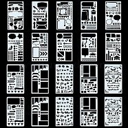 20Pcs 20 Patterns PET Plastic Hollow Drawing Painting Stencils Templates, Rectangle with Mixed Sign Pattern, White, 177~180x96~102x0.2~0.4mm, 1pc/pattern(DIY-GF0006-93)