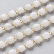 Natural Rainbow Moonstone Beads Strands, Round, Faceted, 7x7x8mm, Hole: 0.8mm, about 38pcs/Strand, 15.35 inch(39cm)(G-K303-A35-8mm)