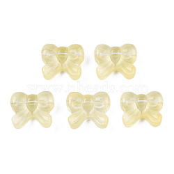 Transparent Spray Painted Glass Beads, Bowknot, Champagne Yellow, 14x16x6mm, Hole: 1mm(GLAA-N035-025-C07)