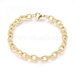 Ion Plating(IP) 304 Stainless Steel Cable Chain Bracelets, Textured, with Lobster Claw Clasps, Golden, 8-3/8 inch(21.4cm), 6.5mm(BJEW-P237-20G)