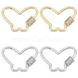 WADORN 4Pcs 2 Colors Butterfly Brass Micro Pave Clear Cubic Zirconia Screw Carabiner Lock Charms, for Necklaces Making, Platinum & Golden, 21.5x29.5x1.5~5mm, 2pcs/color(KK-WR0001-05)