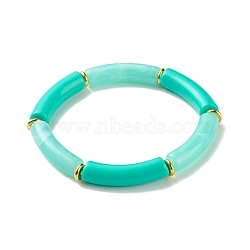 Two Tone Acrylic Curved Tube Beaded Stretch Bracelet, Chunky Bracelet for Women, Turquoise, Inner Diameter: 2-1/8 inch(5.5cm)(BJEW-JB07971-03)