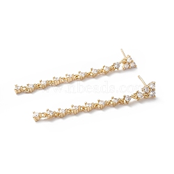 Clear Cubic Zirconia Triangle Dangle Stud Earrings, Brass Chain Tassel Long Drop Earrings for Women, Cadmium Free & Lead Free, Real 18K Gold Plated, 55x6mm, Pin: 0.7mm(EJEW-L261-004G)