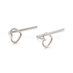Open Heart Stud Earrings, Dainty Minimalist 925 Sterling Silver Earrings for Girl Women, Platinum, 14mm, Pin: 1mm(EJEW-I259-01P)