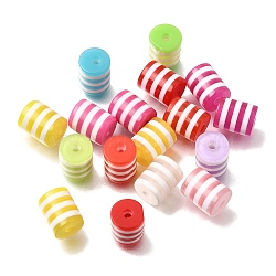 Opaque Stripe Resin Beads, Column, Mixed Color, 9.5x7.5mm, Hole: 2mm(RE-CBA0A57-11)