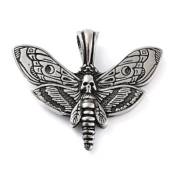 304 Stainless Steel Pendants, Butterfly with Skull Charm, Antique Silver, 35.5x43x5.8mm, Hole: 4.8mm(STAS-R225-34AS)