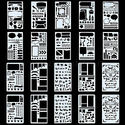 20Pcs 20 Patterns PET Plastic Hollow Drawing Painting Stencils Templates, Rectangle with Mixed Sign Pattern, White, 177~180x96~102x0.2~0.4mm, 1pc/pattern(DIY-GF0006-93)
