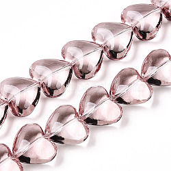 Transparency Glass Beads Strands, Heart, Rosy Brown, 12.5x14.5x8mm, Hole: 0.8mm, about 50pcs/strand, 24.61''(62.5cm)(GLAA-T023-13H)