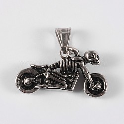 316 Surgical Stainless Steel Pendants, Motorbike with Skull, Antique Silver, 19x35x8mm, Hole: 8x5mm(STAS-E070-42)
