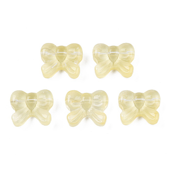 Transparent Spray Painted Glass Beads, Bowknot, Champagne Yellow, 14x16x6mm, Hole: 1mm