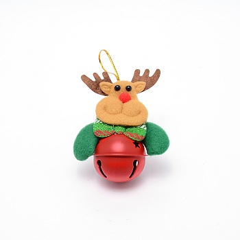 Christmas Theme Reindeer Cloth Pendant Decorations, with Metal Bells, Red, 138mm