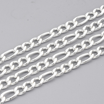 304 Stainless Steel Figaro Chains, Unwelded, with Spool, Silver Color Plated, 6mm, Link: 12x6x1.6mm and 9x6x1.6mm, about 32.8 Feet(10m)/roll