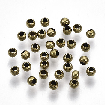 Brass Beads, Round, Nickel Free, Unplated, 3x2.3mm, Hole: 1.4mm
